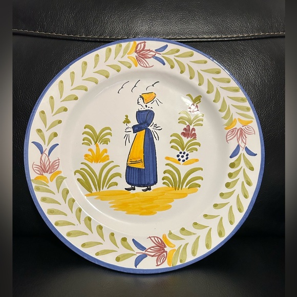 Other - Vintage Sur La Table Handpainted Portugal Dinner Plate, Woman with Flower, 10" D